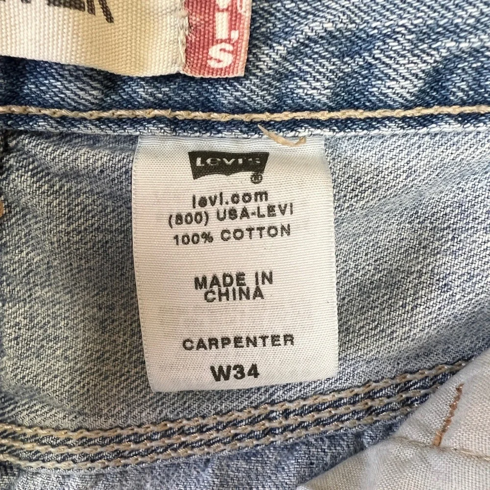 Levis Carpenter Shorts Mens W34 Blue Denim Light Wash  Utility Work Baggy Jorts